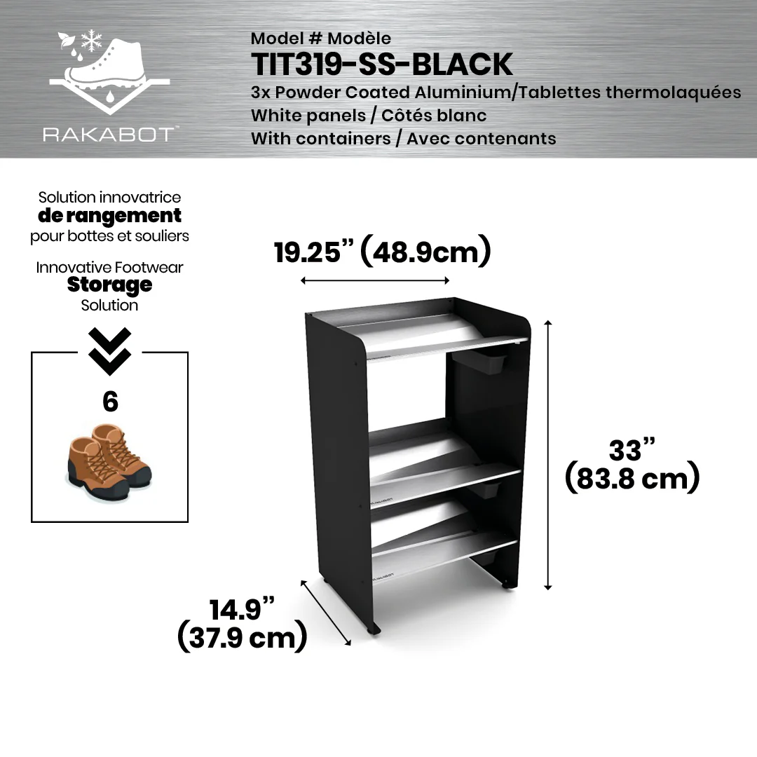 Commercial Boot Rack 19" wide - Rustproof Channeling Water Into Containers 2 to 8 Shelves Rakabot Titan - Image 12