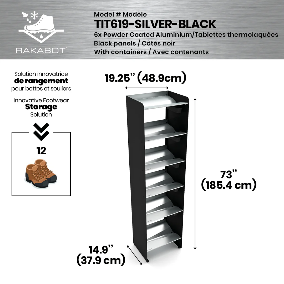 Commercial Boot Rack 19" wide - Rustproof Channeling Water Into Containers 2 to 8 Shelves Rakabot Titan - Image 22