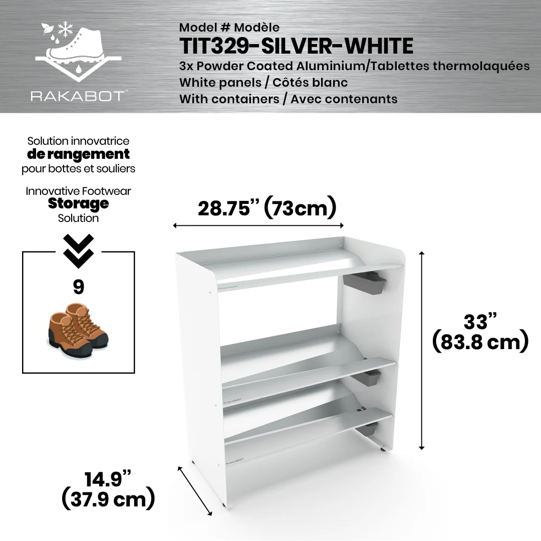 Commercial Boot Rack 29" wide - Rustproof Channeling Water Into Containers 2 to 8 Shelves Rakabot Titan - Image 11