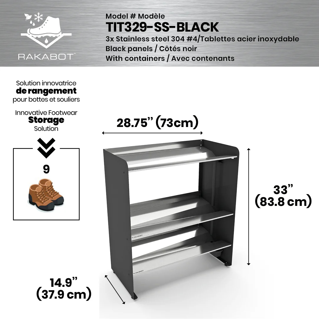 Commercial Boot Rack 29" wide - Rustproof Channeling Water Into Containers 2 to 8 Shelves Rakabot Titan - Image 12