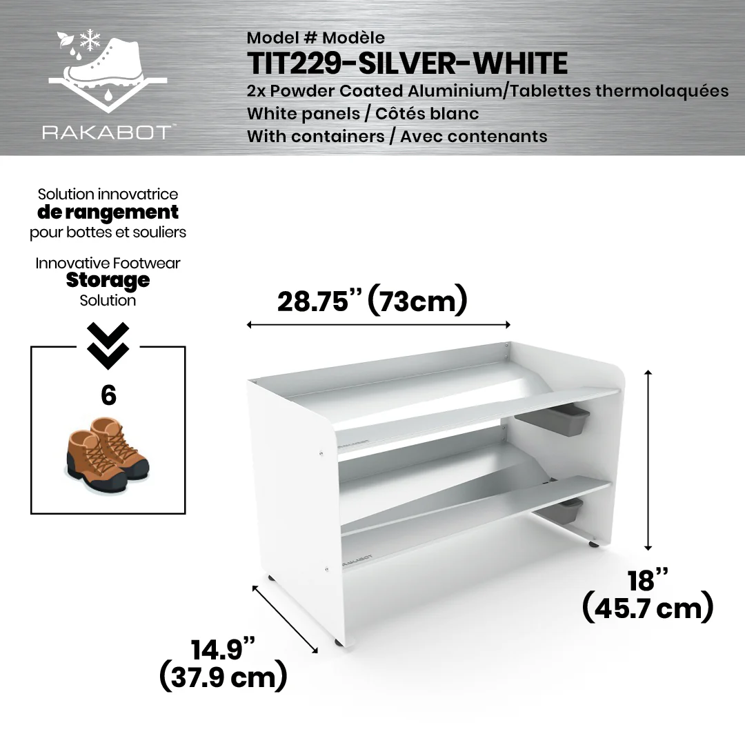Commercial Boot Rack 29" wide - Rustproof Channeling Water Into Containers 2 to 8 Shelves Rakabot Titan - Image 3