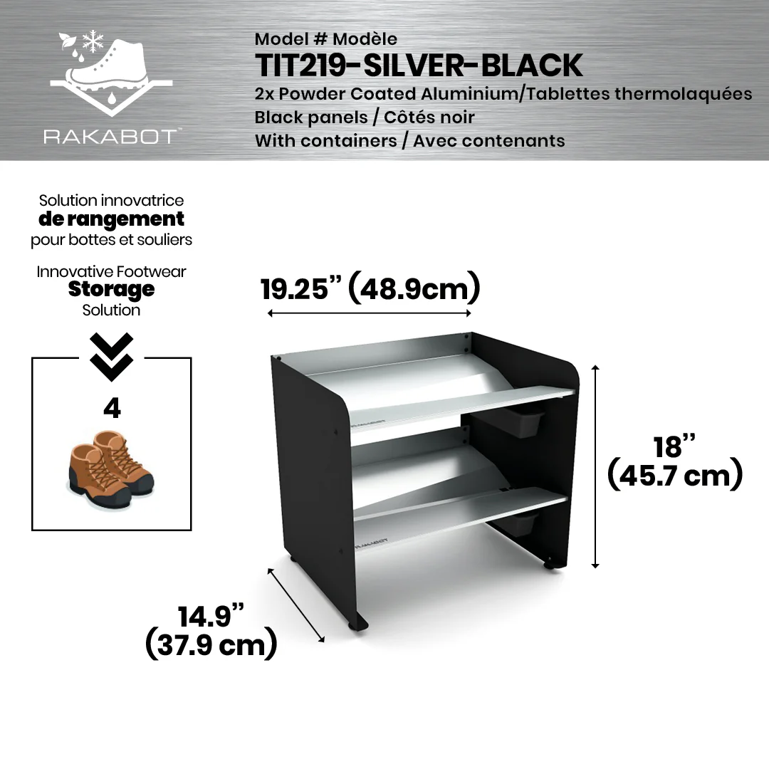 Commercial Boot Rack 29" wide - Rustproof Channeling Water Into Containers 2 to 8 Shelves Rakabot Titan - Image 34