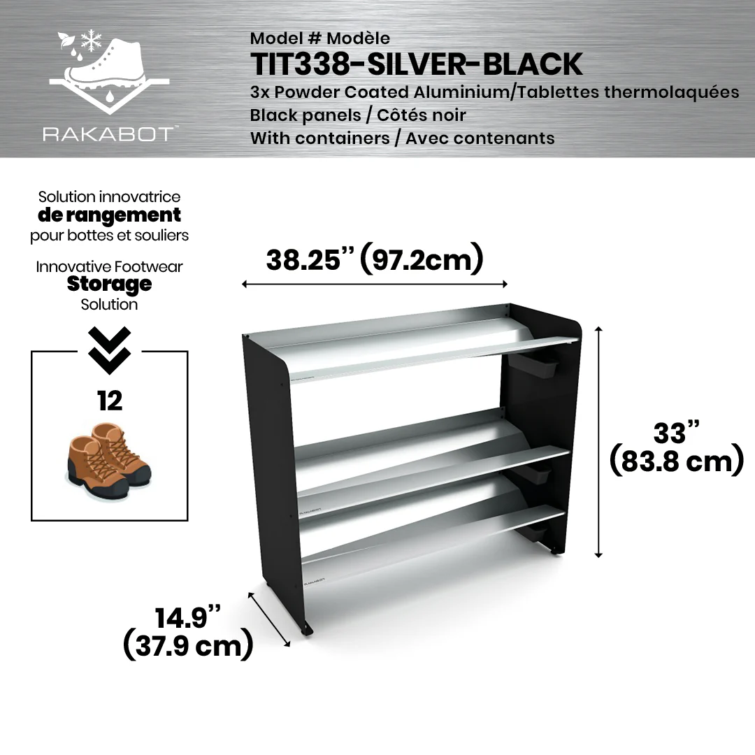 Commercial Boot Rack 38" wide - Rustproof Channeling Water Into Containers 2 to 8 Shelves Rakabot Titan - Image 70