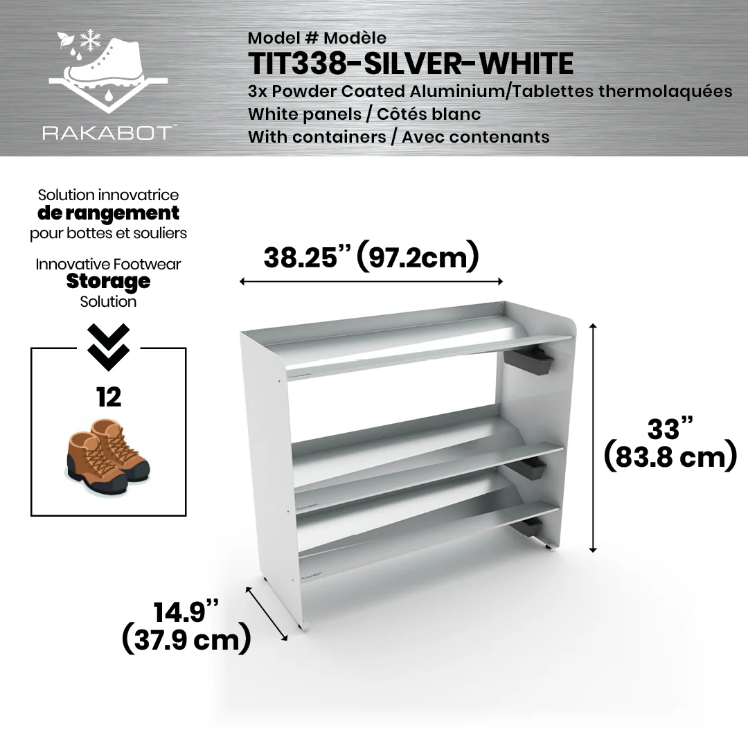 Commercial Boot Rack 38" wide - Rustproof Channeling Water Into Containers 2 to 8 Shelves Rakabot Titan - Image 71