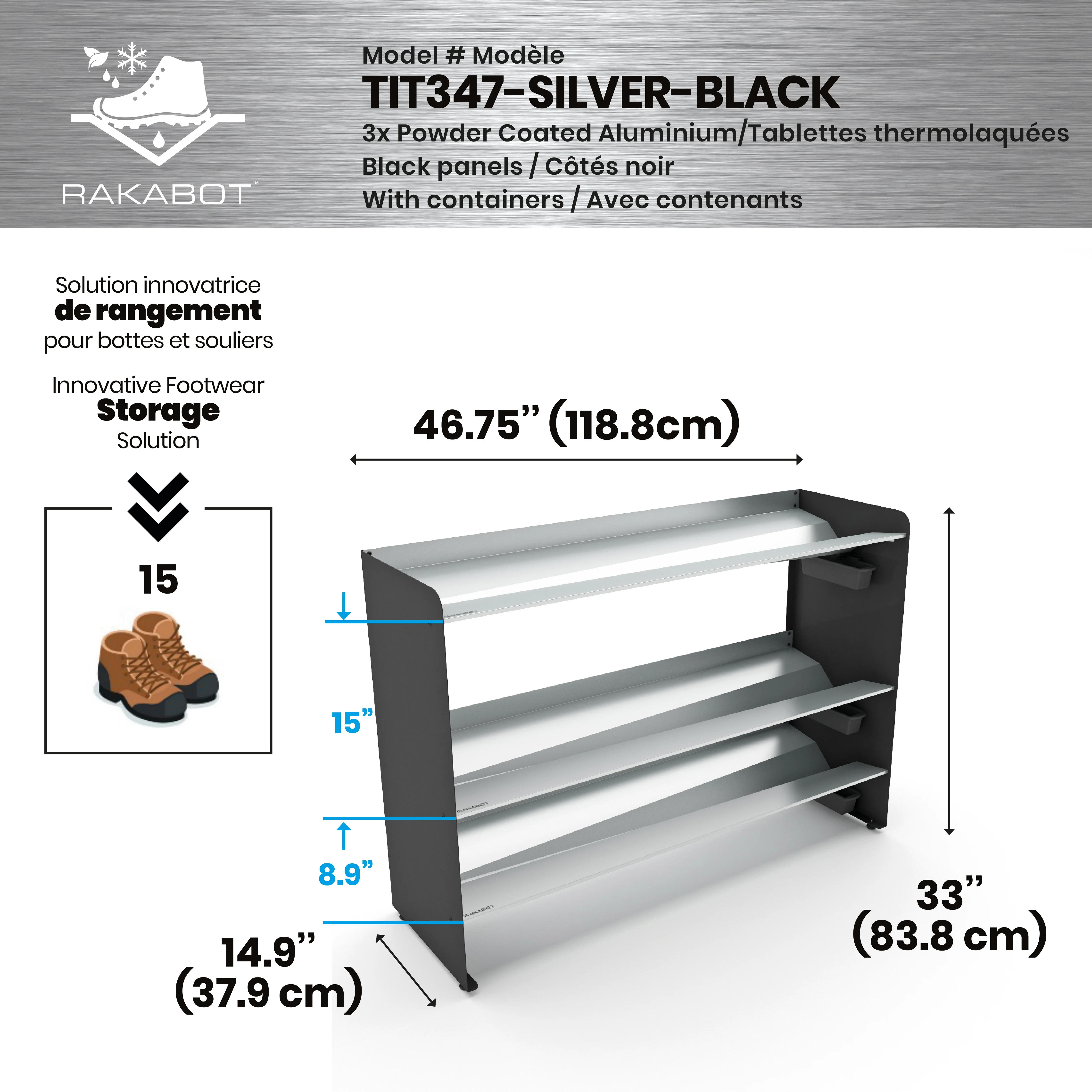 Commercial Boot Rack 47" wide - Rustproof Channeling Water Into Containers 2 to 8 Shelves Rakabot Titan - Image 116