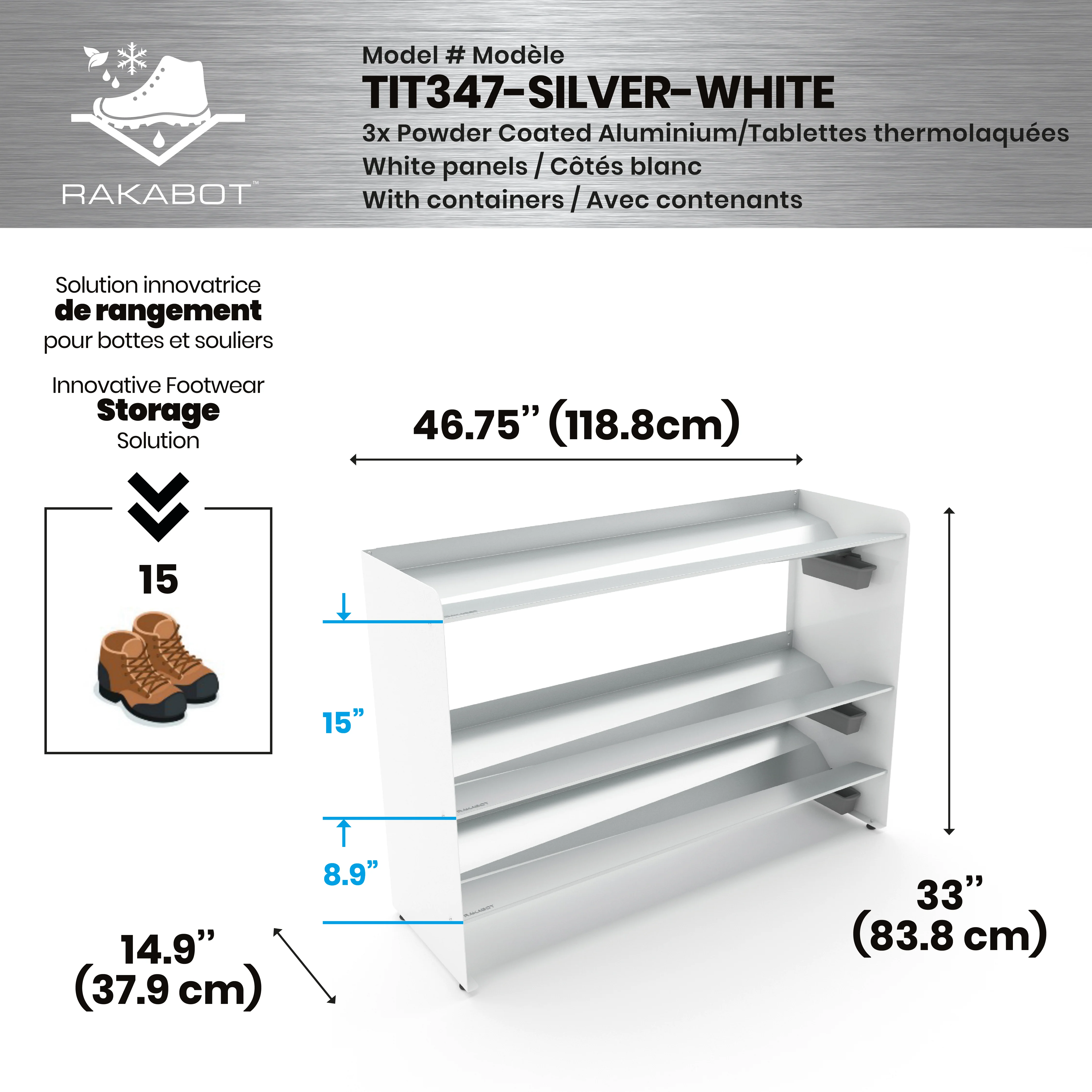 Commercial Boot Rack 47" wide - Rustproof Channeling Water Into Containers 2 to 8 Shelves Rakabot Titan - Image 117