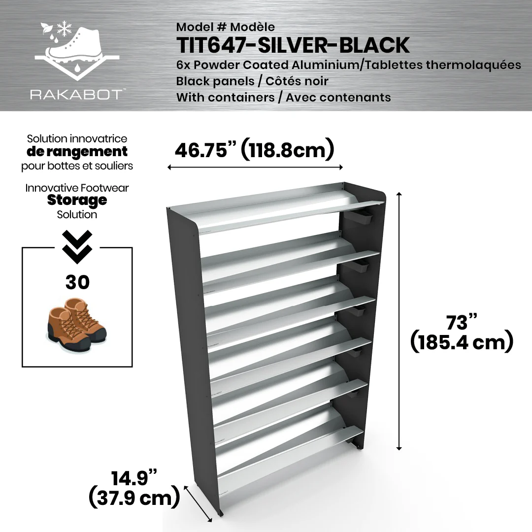Commercial Boot Rack 47" wide - Rustproof Channeling Water Into Containers 2 to 8 Shelves Rakabot Titan - Image 77