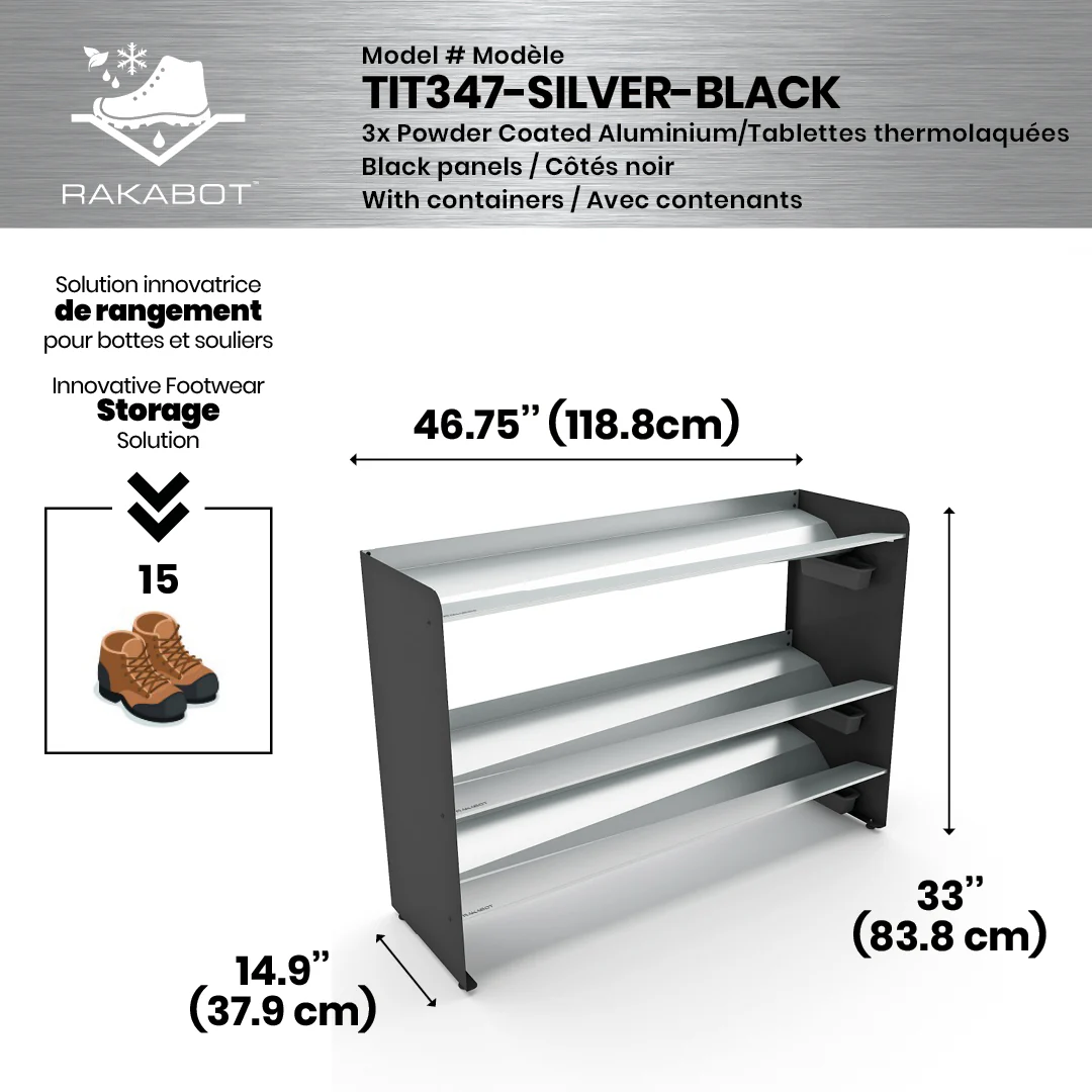 Commercial Boot Rack 47" wide - Rustproof Channeling Water Into Containers 2 to 8 Shelves Rakabot Titan - Image 86