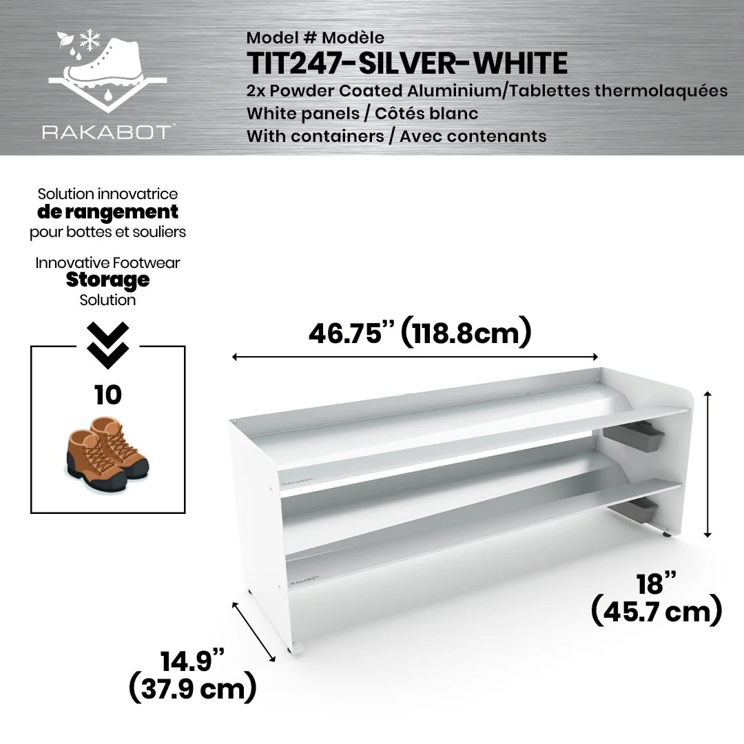 Commercial Boot Rack 47" wide - Rustproof Channeling Water Into Containers 2 to 8 Shelves Rakabot Titan - Image 88