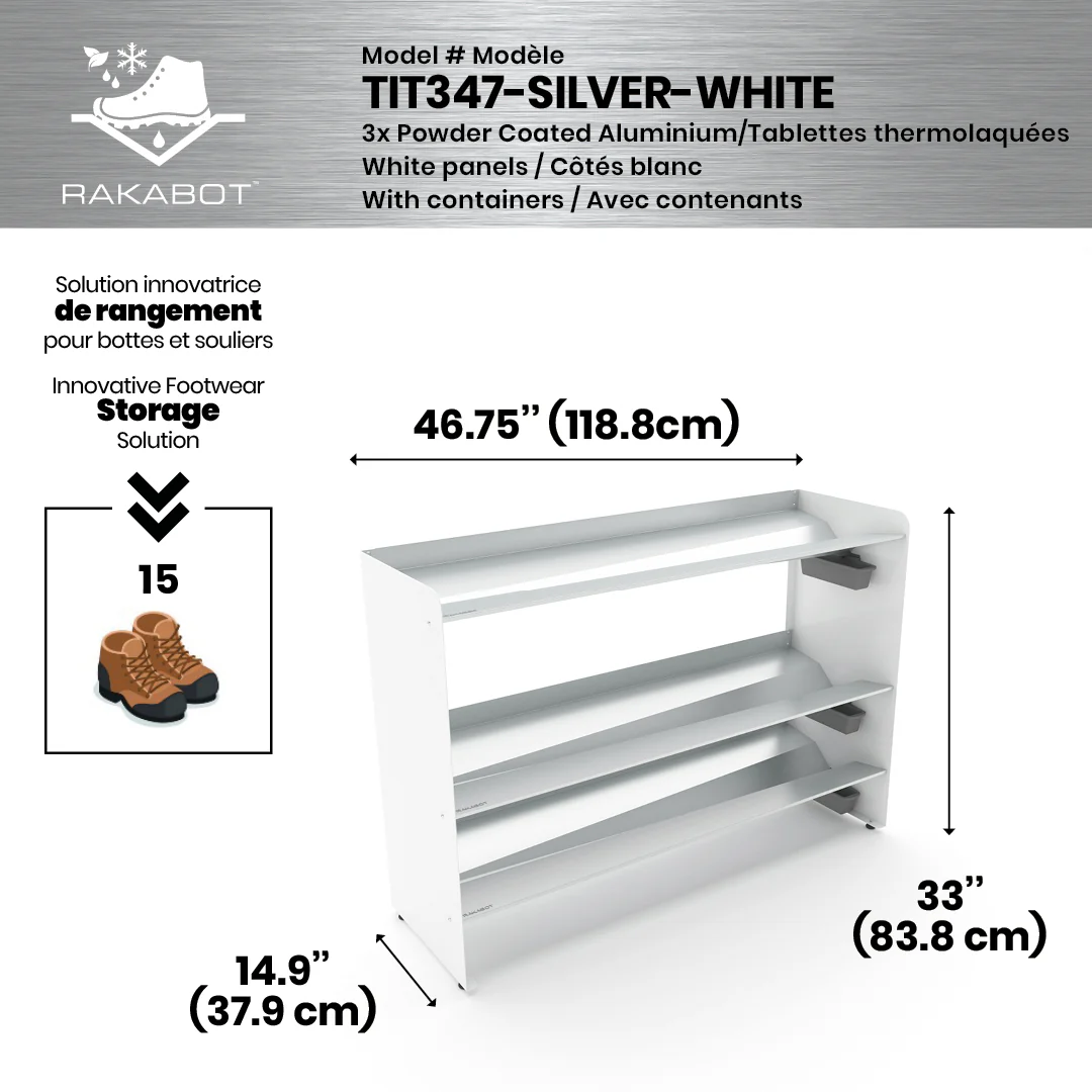 Commercial Boot Rack 47" wide - Rustproof Channeling Water Into Containers 2 to 8 Shelves Rakabot Titan - Image 90