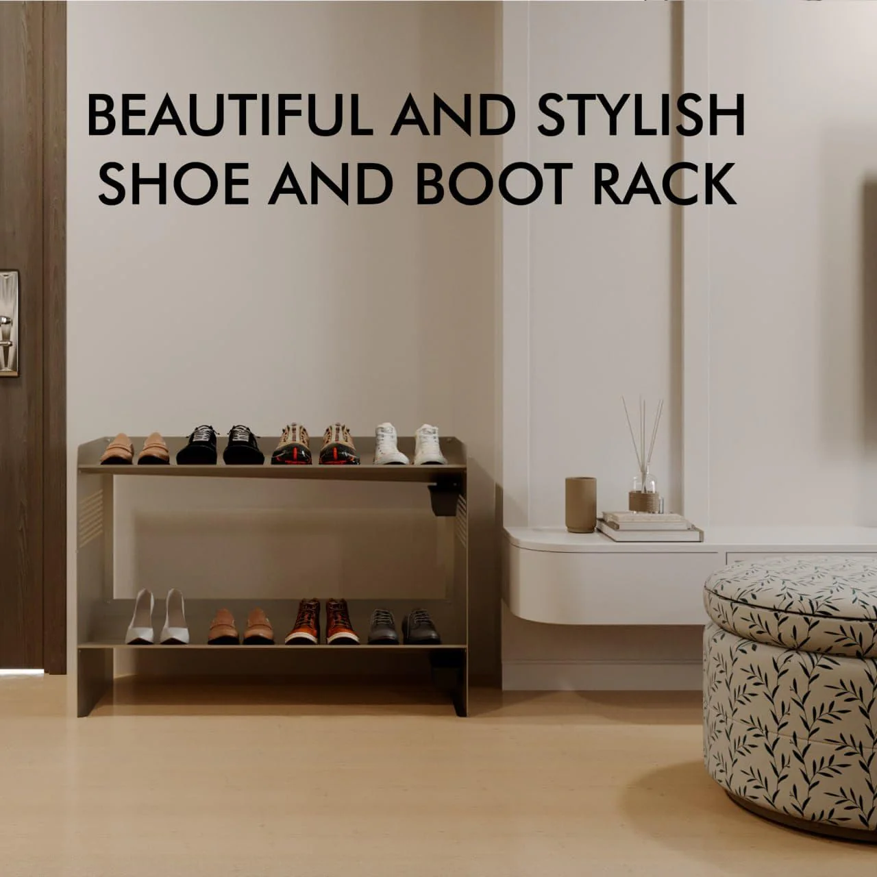 Chic Winter Metal Boot Rack 33" wide - Rustproof Channeling Water Into Containers - 2 tier / 7 pairs Rakabot Signature - Image 10