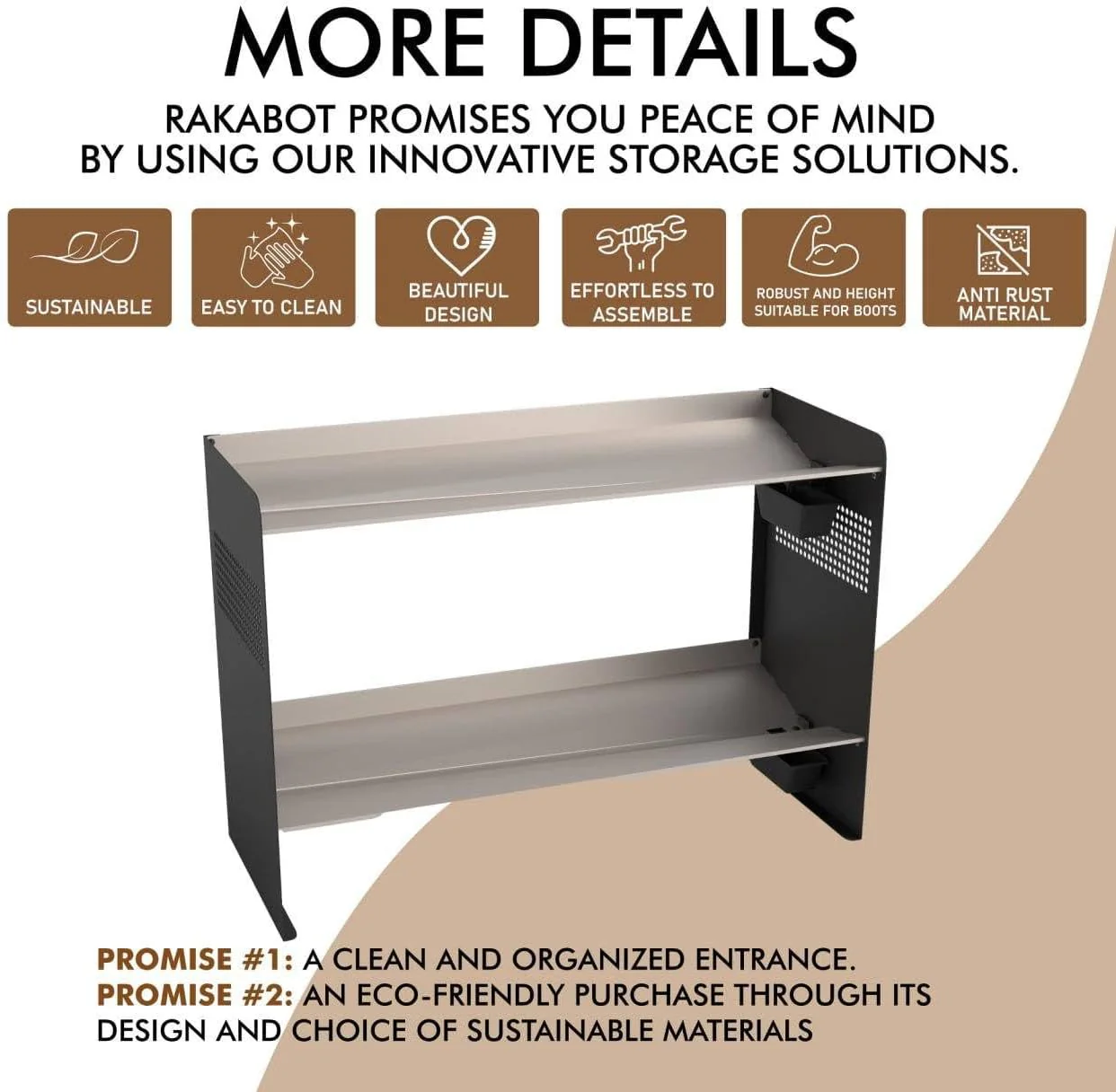Chic Winter Metal Boot Rack 33" wide - Rustproof Channeling Water Into Containers - 2 tier / 7 pairs Rakabot Signature - Image 6